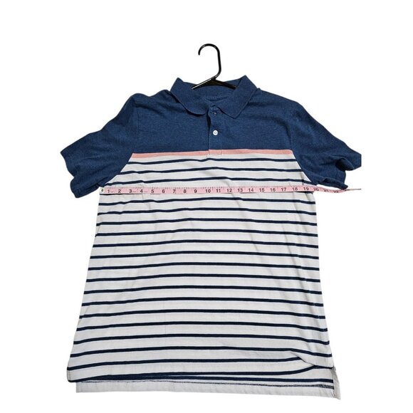 St Johns Bay Men Medium Striped Polo Shirt Blue Quick Dri Casual Preppy Nautical - Picture 6 of 6